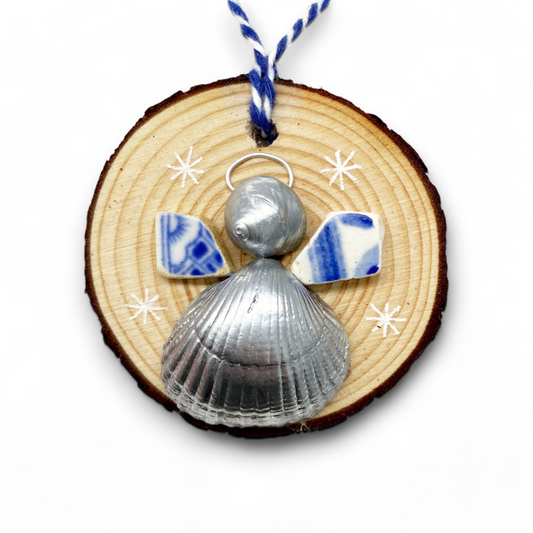 Angel - Handmade Beach Pottery & Shell Wooden Christmas Tree Decoration