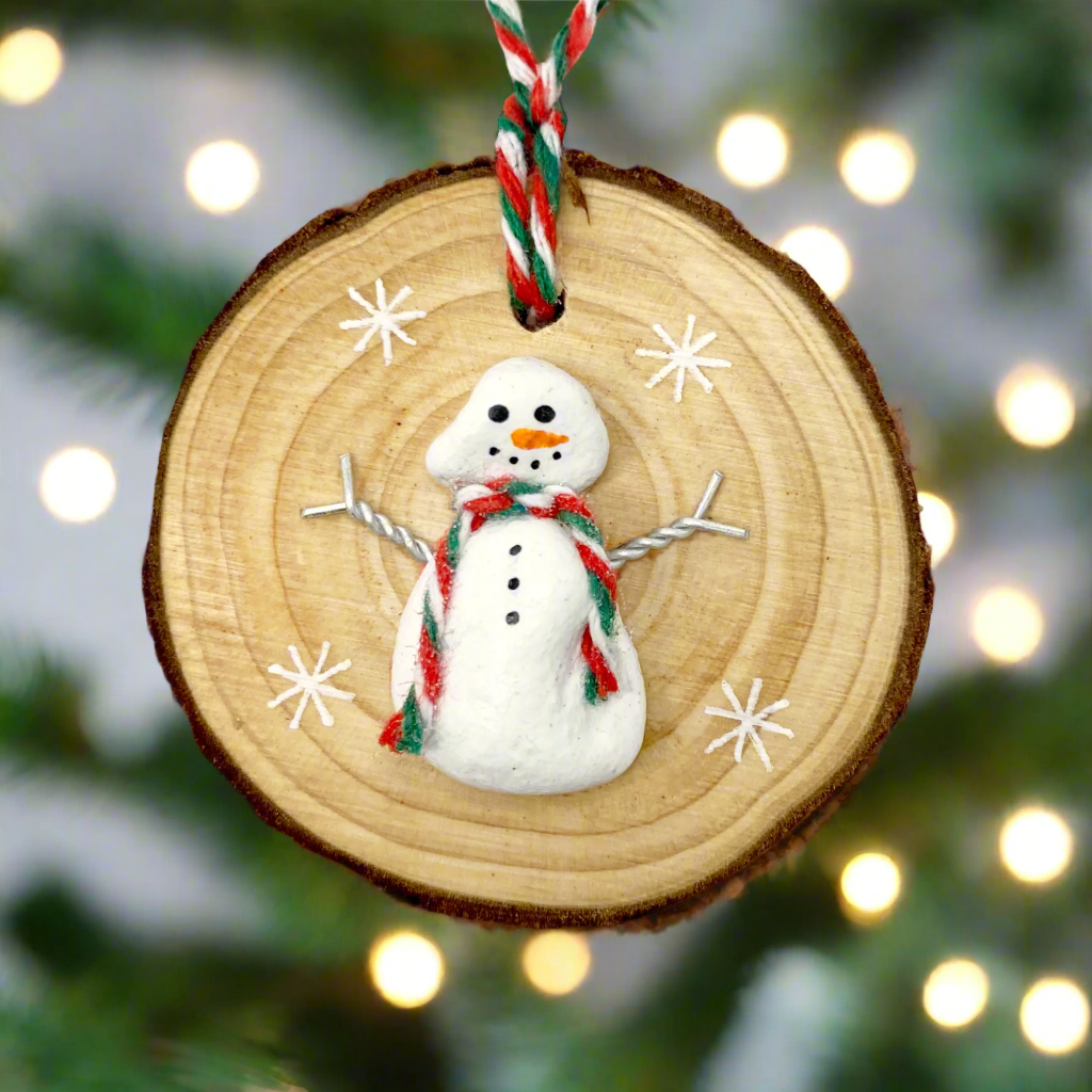 Snowman - Handmade Beach Pebble Wooden Christmas Tree Decoration