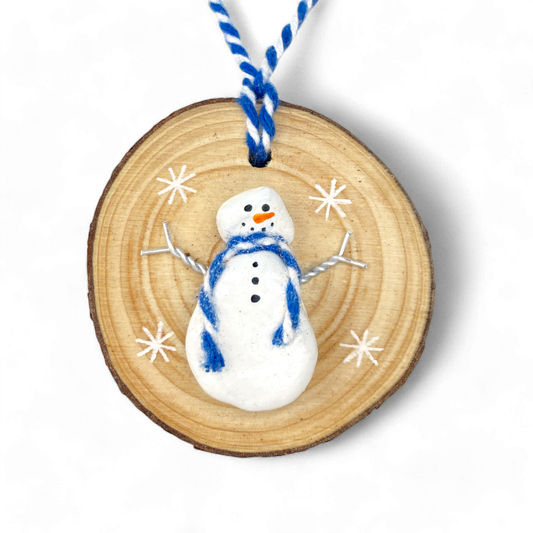 Snowman - Handmade Beach Pebble Wooden Christmas Tree Decoration