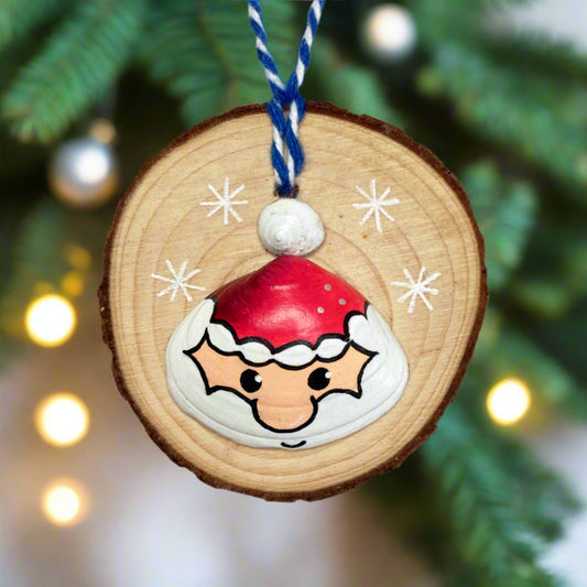 Santa - Handmade Sea Shell Wooden Christmas Tree Decoration