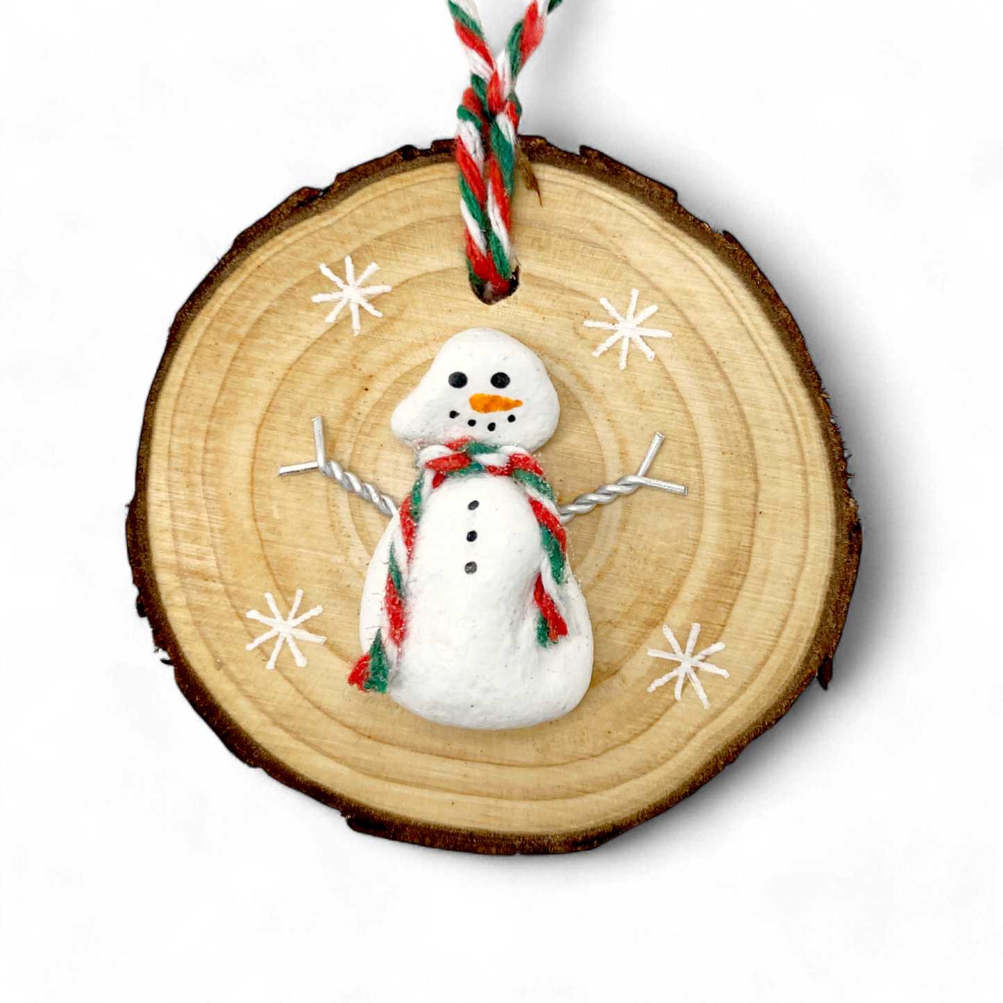 Snowman - Handmade Beach Pebble Wooden Christmas Tree Decoration