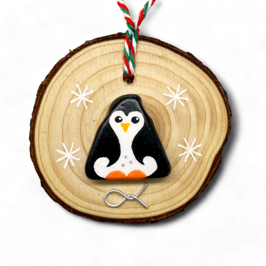 Penguin - Handmade Beach Pebble Wooden Christmas Tree Decoration