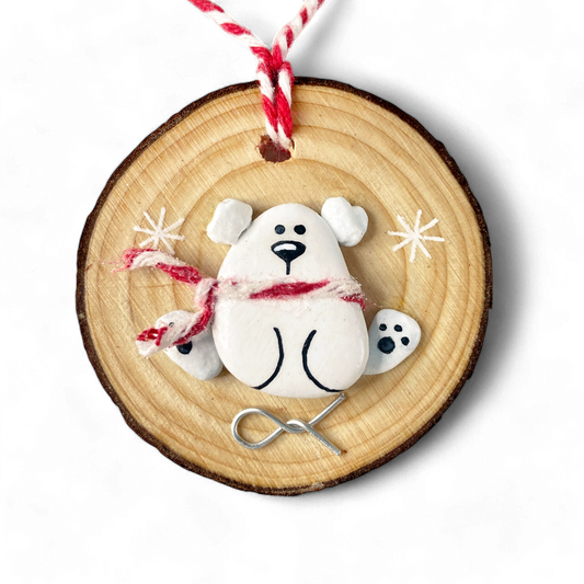 Polar Bear - Handmade Beach Pebble Wooden Christmas Tree Decoration