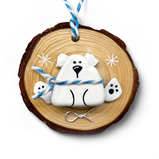 Polar Bear - Handmade Beach Pebble Wooden Christmas Tree Decoration