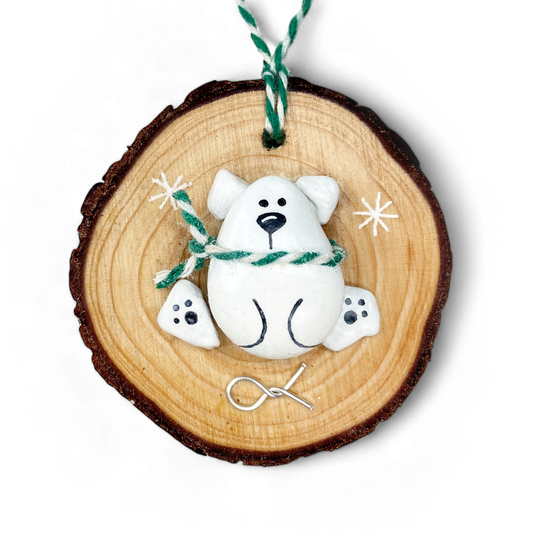 Polar Bear - Handmade Beach Pebble Wooden Christmas Tree Decoration