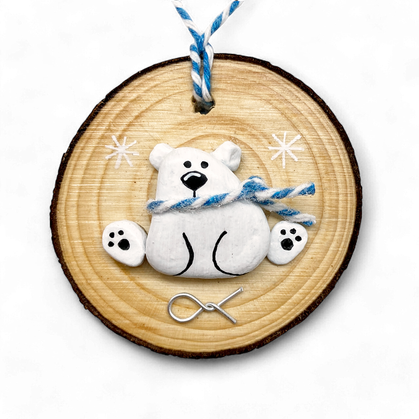 Polar Bear - Handmade Beach Pebble Wooden Christmas Tree Decoration