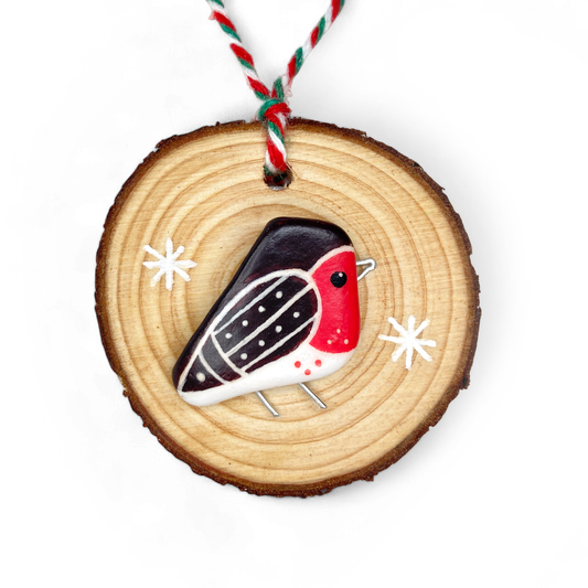 Robin - Handmade Beach Pebble Wooden Christmas Tree Decoration