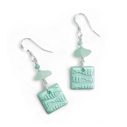 Fish Shoal Dangly Earrings - Green Sea Glass and Amazonite Sterling Silver Earrings