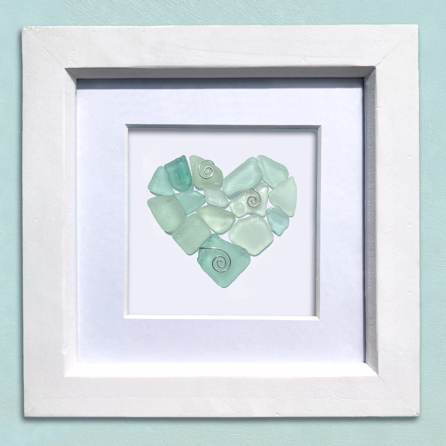 Framed Sea Glass Heart - Green Scottish Beach Glass Coastal Wall Art