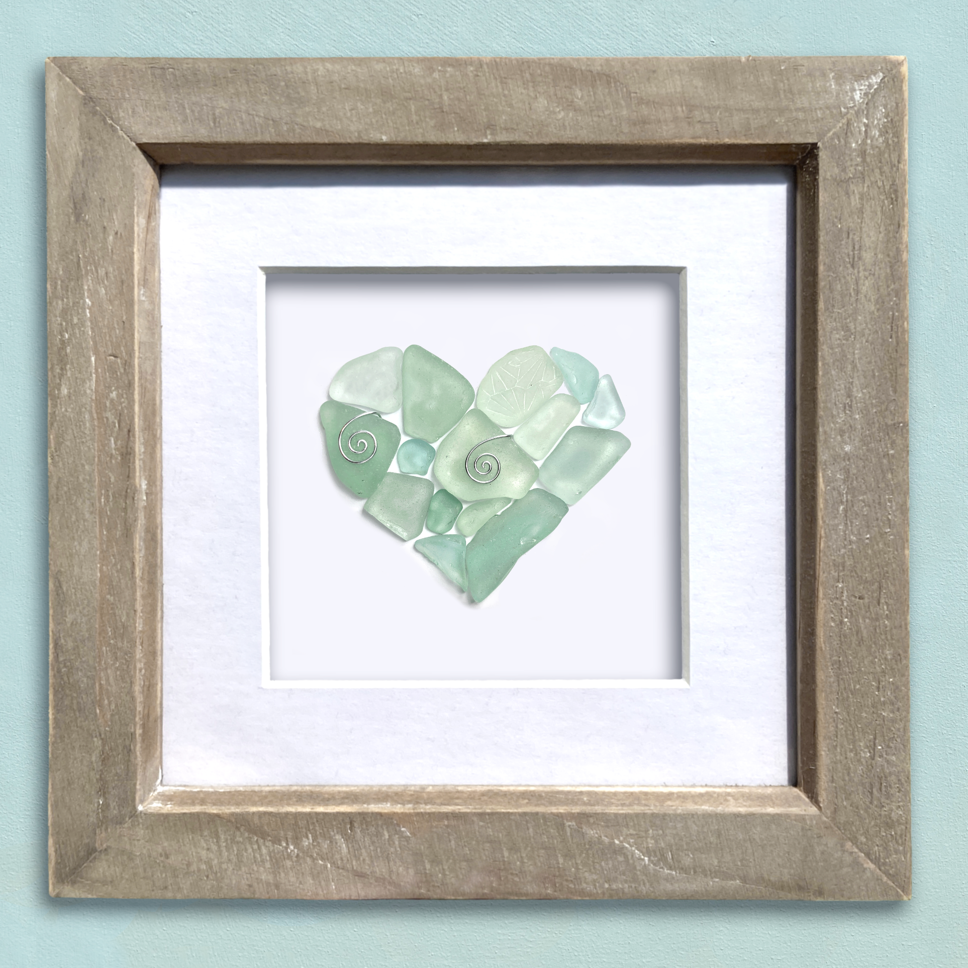 GORGEOUS SEA GLASS Scottish store Thistle Art!! Barn Wood Frame! Scotland, Green, Surf Tumbled, Free Shipping!