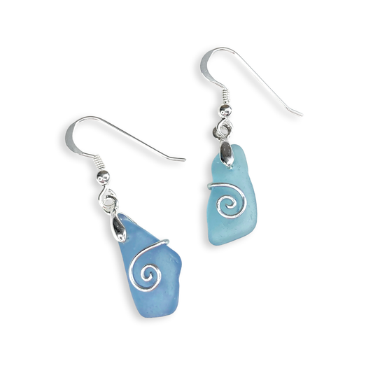 Sea Glass Earrings - Pale Blue Celtic Silver Wire Wrapped Jewellery