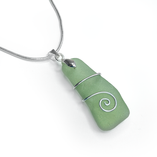 Sea Glass Pendant - Pale Green Celtic Wire Wrapped Necklace - Scottish Silver Jewellery