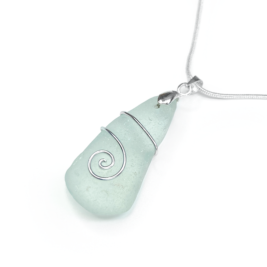 Sea Glass Pendant - Aqua Green Celtic Wire Wrapped Necklace - Scottish Silver Jewellery