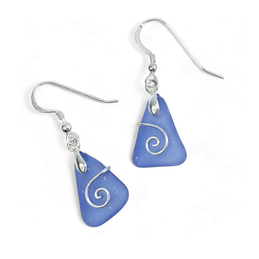 Sea Glass Earrings - Pale Blue Celtic Silver Wire Wrapped Jewellery