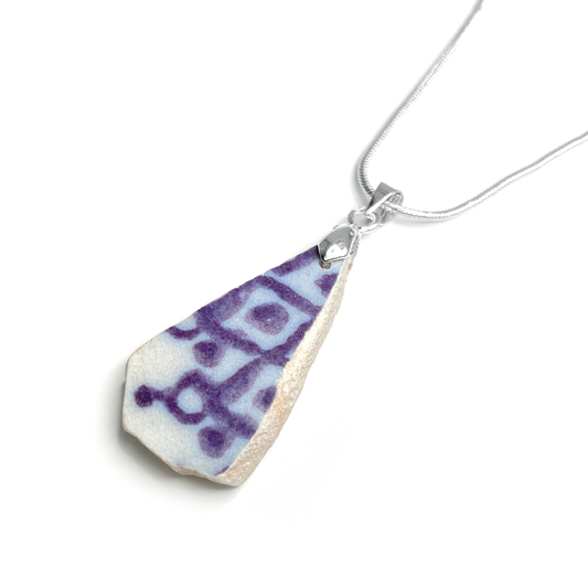 Sea Pottery Pendant - Antique Beach China - Purple Sponge-ware Necklace