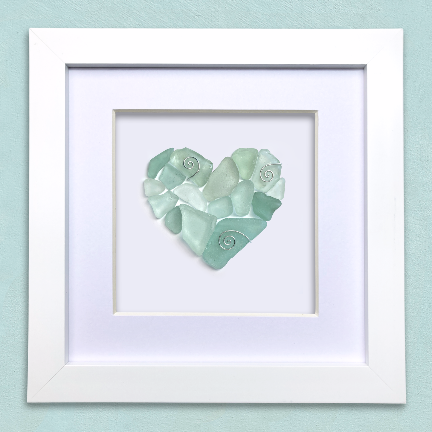 Framed Sea Glass Heart - Green Scottish Beach Glass Coastal Wall Art