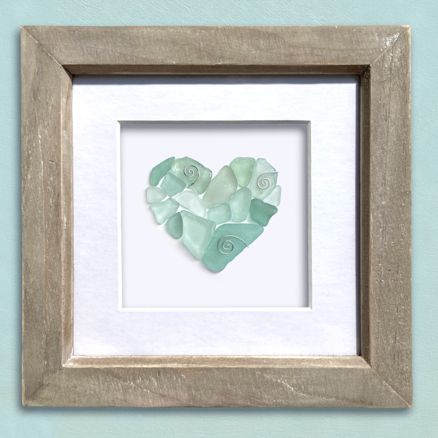 Framed Sea Glass Heart - Green Scottish Beach Glass Coastal Wall Art