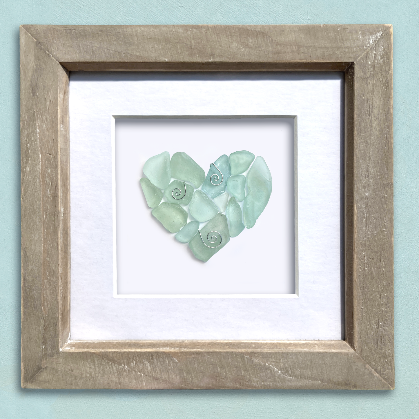 Framed Sea Glass Heart - Green Scottish Beach Glass Coastal Wall Art