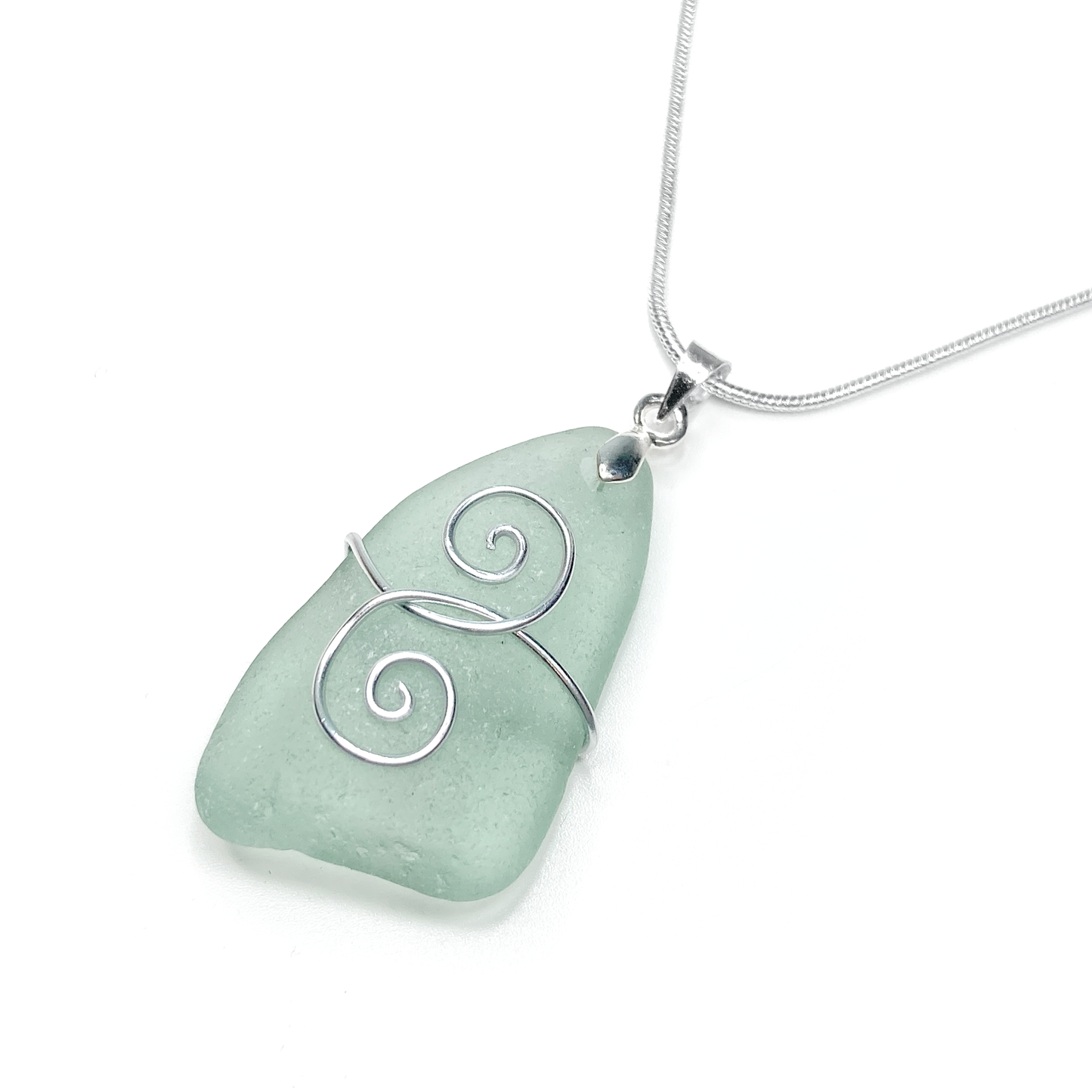 Sea Glass Pendant - Aqua Green 'Friendship' Interlocking Spirals Necklace - Silver Scottish Beach Jewellery