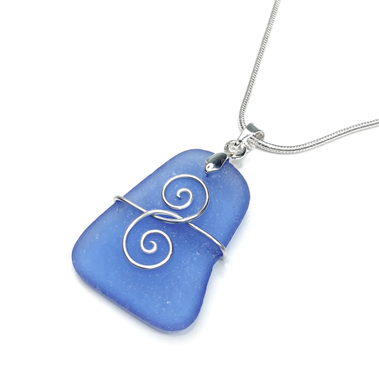 Sea Glass Pendant - Pale Blue 'Friendship' Interlocking Spirals Necklace - Silver Scottish Beach Jewellery