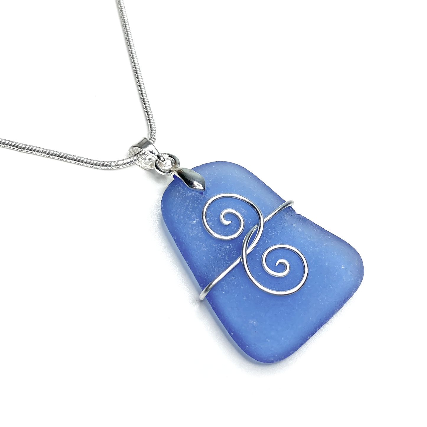 Sea Glass Pendant - Pale Blue 'Friendship' Interlocking Spirals Necklace - Silver Scottish Beach Jewellery