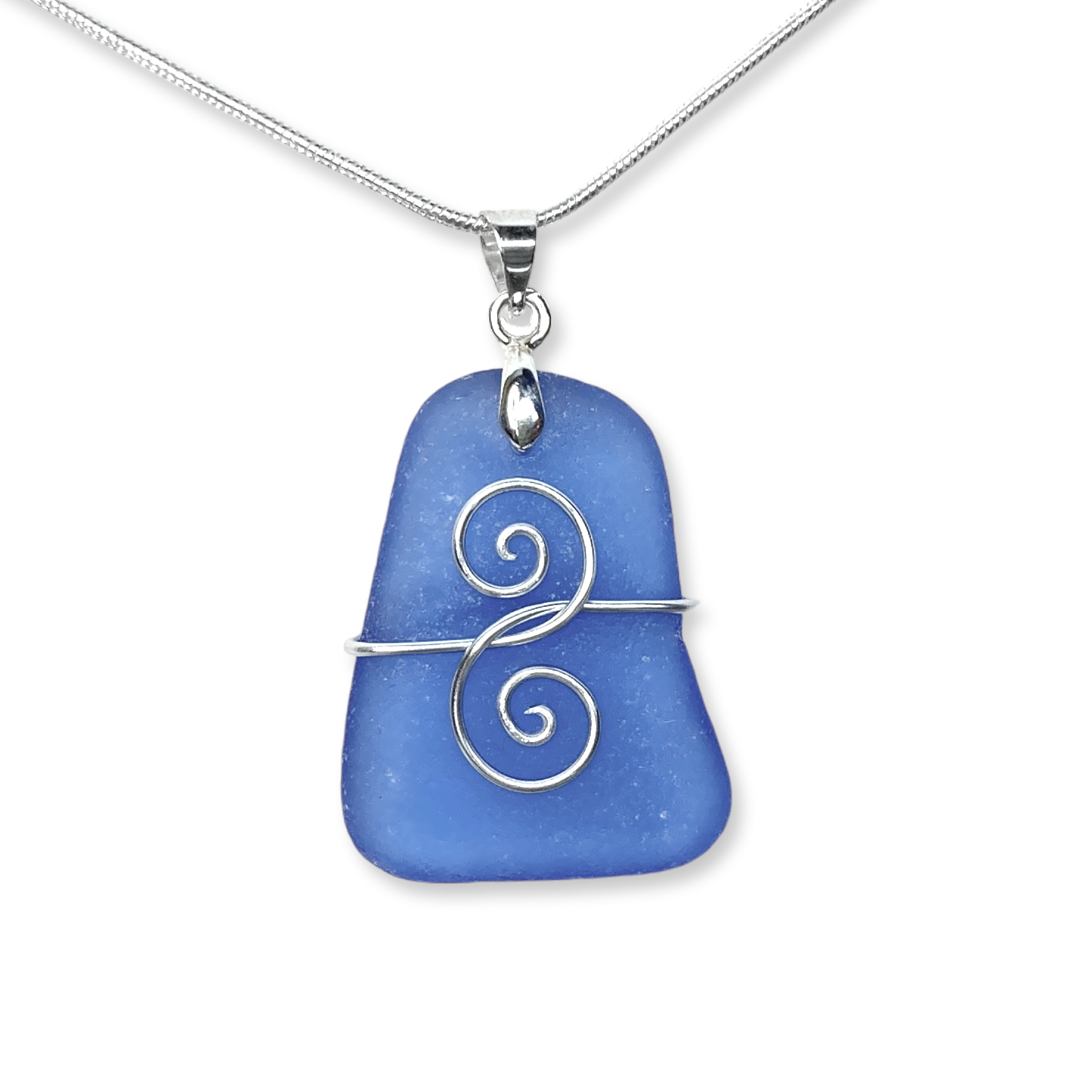 Sea Glass Pendant - Pale Blue 'Friendship' Interlocking Spirals Necklace - Silver Scottish Beach Jewellery