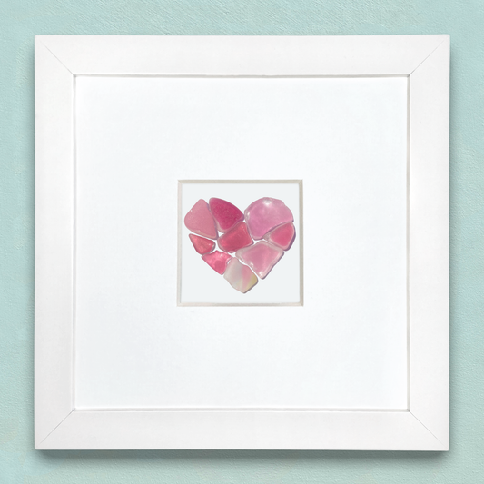 Tiny Framed Sea Glass Heart - Rare Pink Scottish Beach Glass Coastal Wall Art