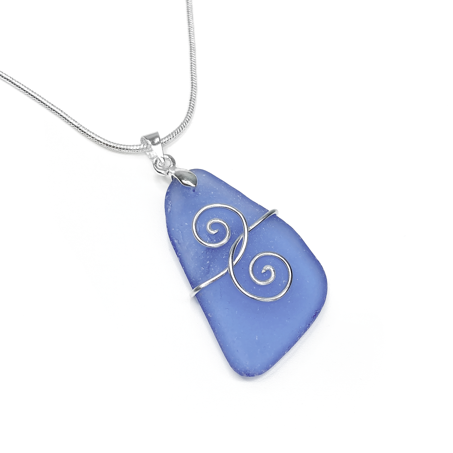 Sea Glass Pendant - Pale Blue 'Friendship' Interlocking Spirals Necklace - Silver Scottish Beach Jewellery