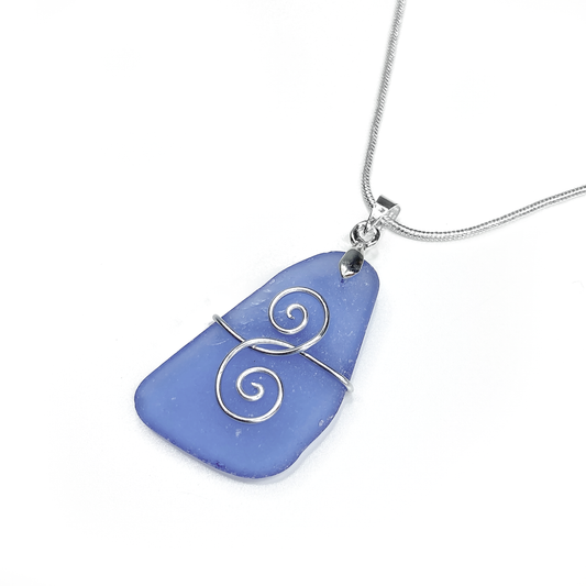 Sea Glass Pendant - Pale Blue 'Friendship' Interlocking Spirals Necklace - Silver Scottish Beach Jewellery