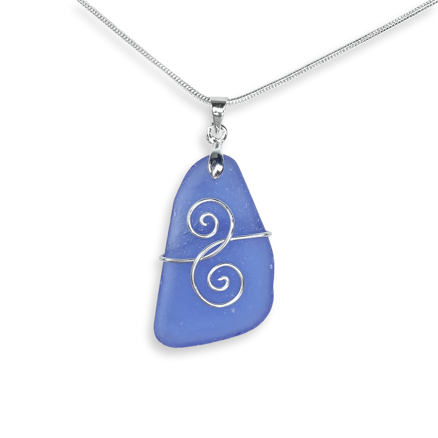 Sea Glass Pendant - Pale Blue 'Friendship' Interlocking Spirals Necklace - Silver Scottish Beach Jewellery