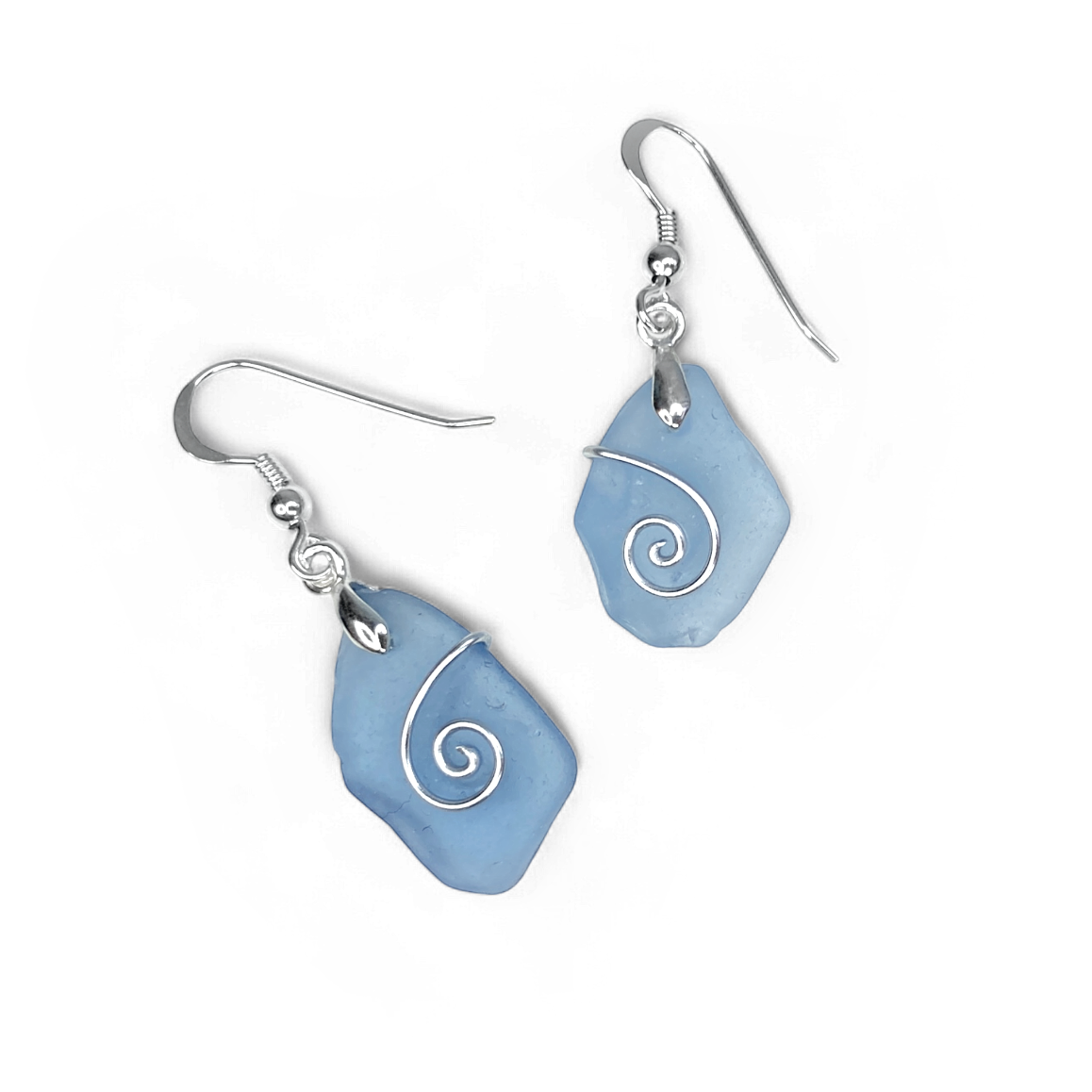 Sea Glass Earrings - Pale Blue Celtic Silver Wire Wrapped Jewellery