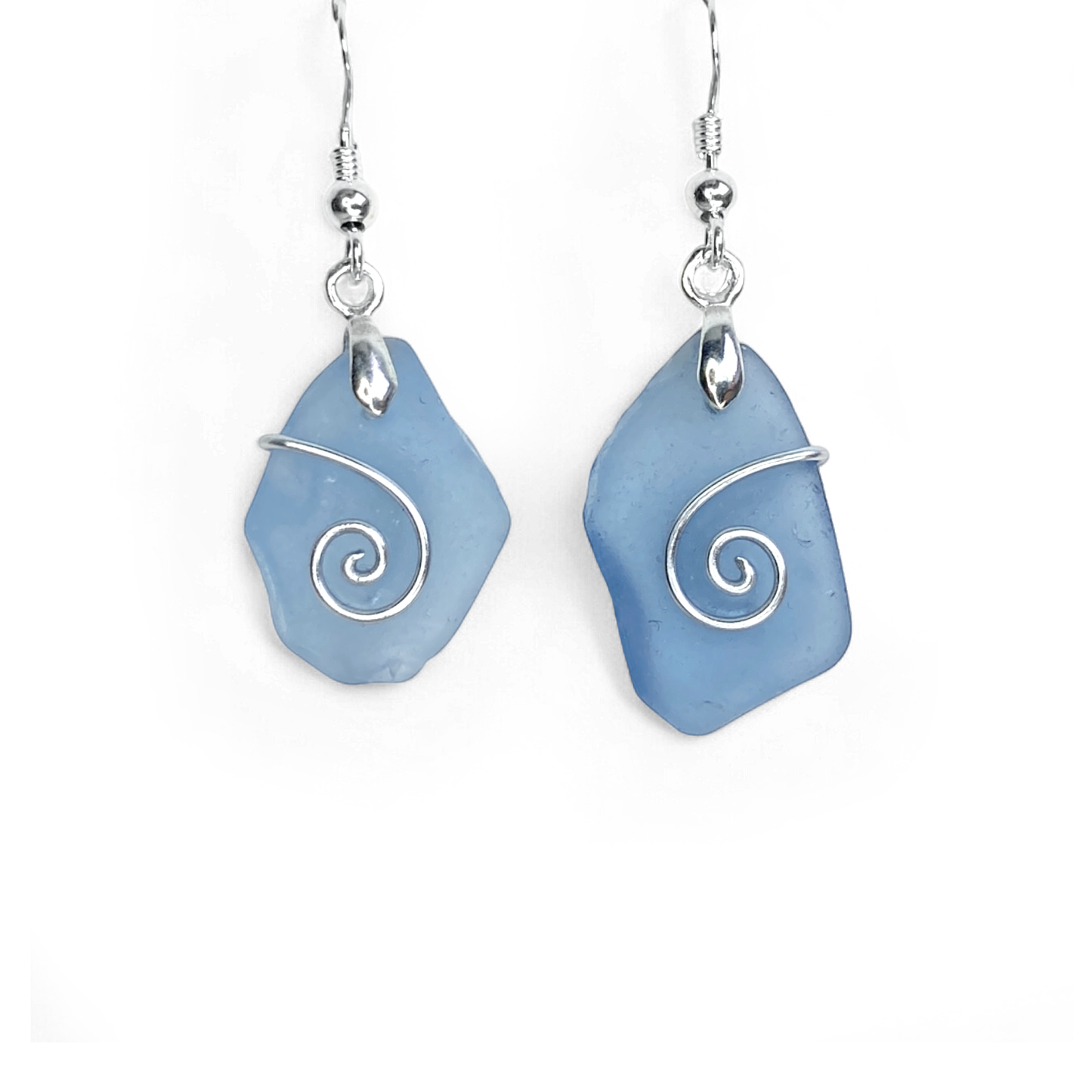 Sea Glass Earrings - Pale Blue Celtic Silver Wire Wrapped Jewellery