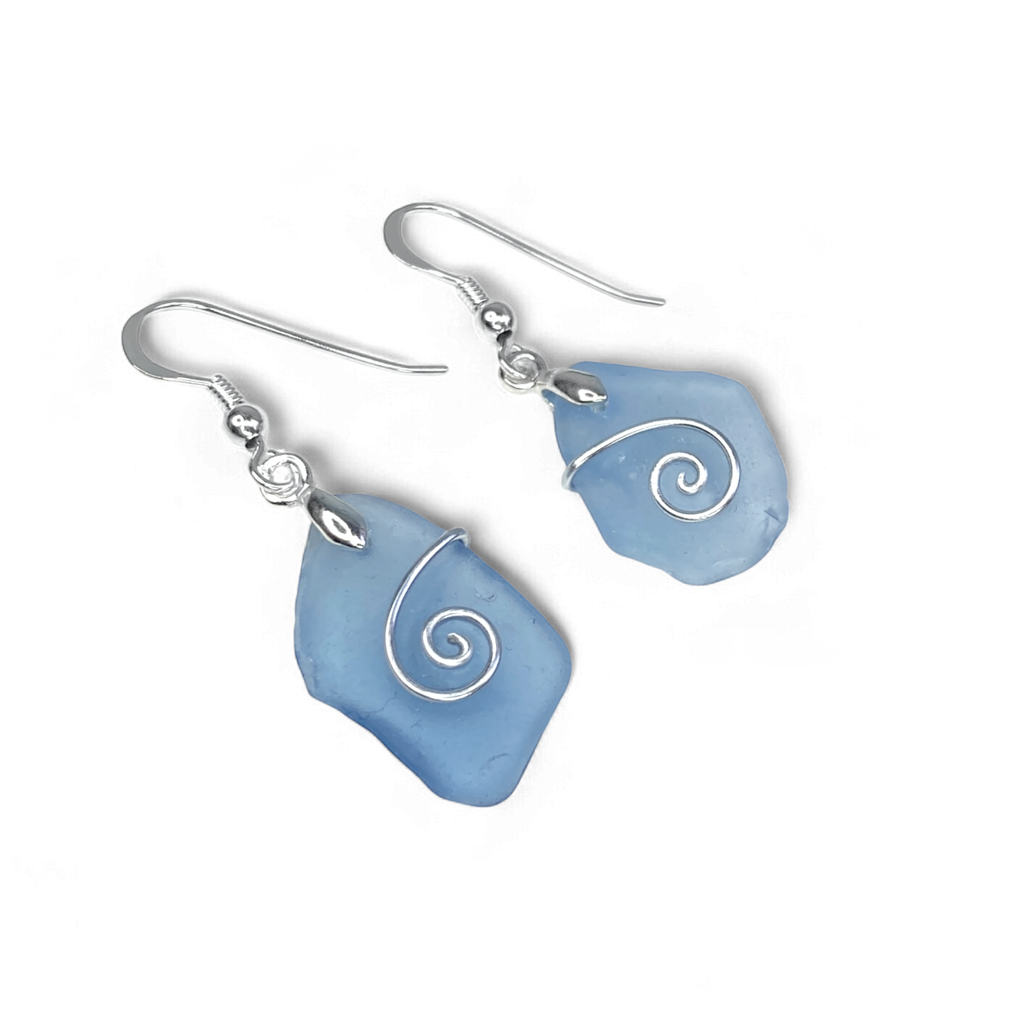 Sea Glass Earrings - Pale Blue Celtic Silver Wire Wrapped Jewellery