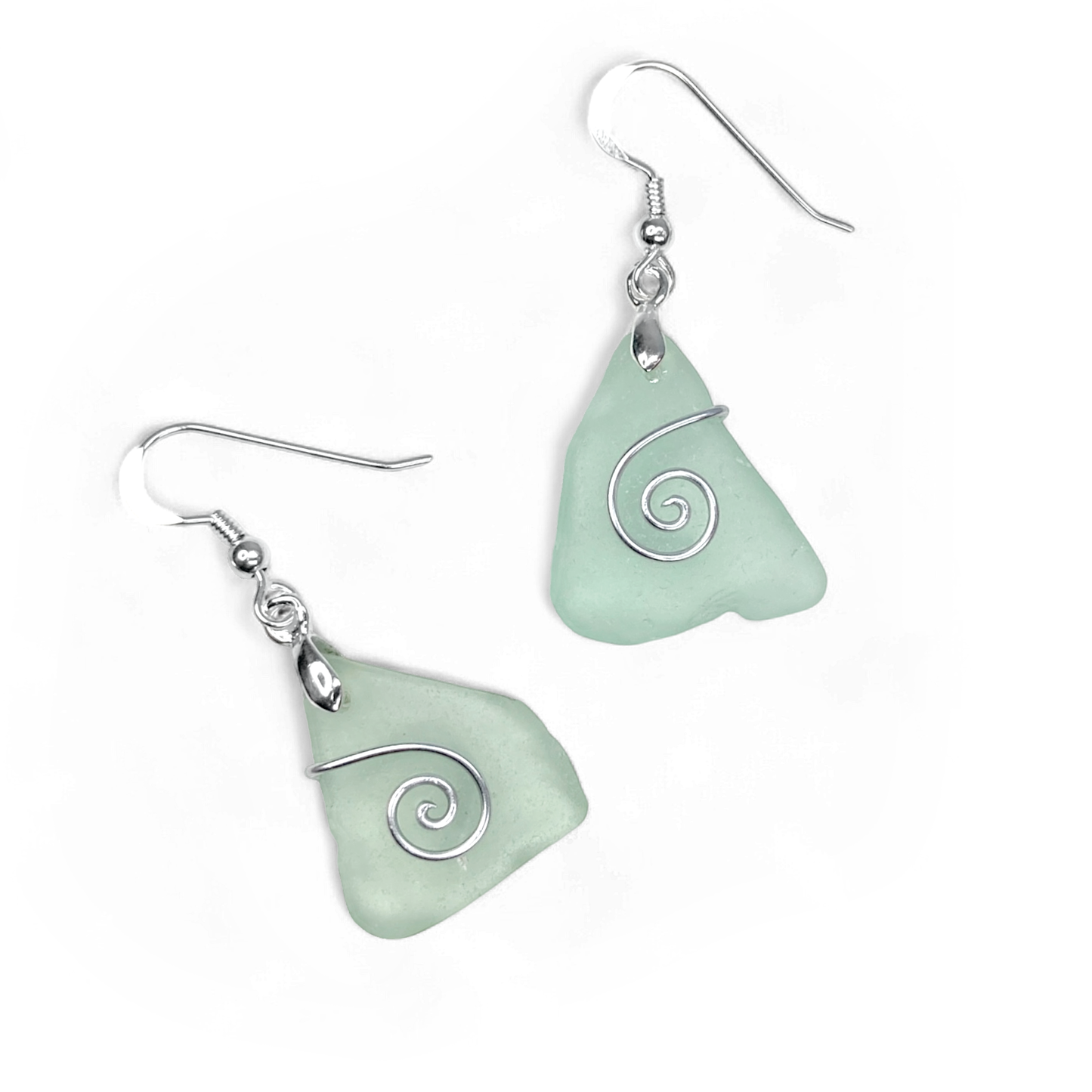 Sea Glass Earrings - Aqua Green Celtic Silver Wire Wrapped Jewellery