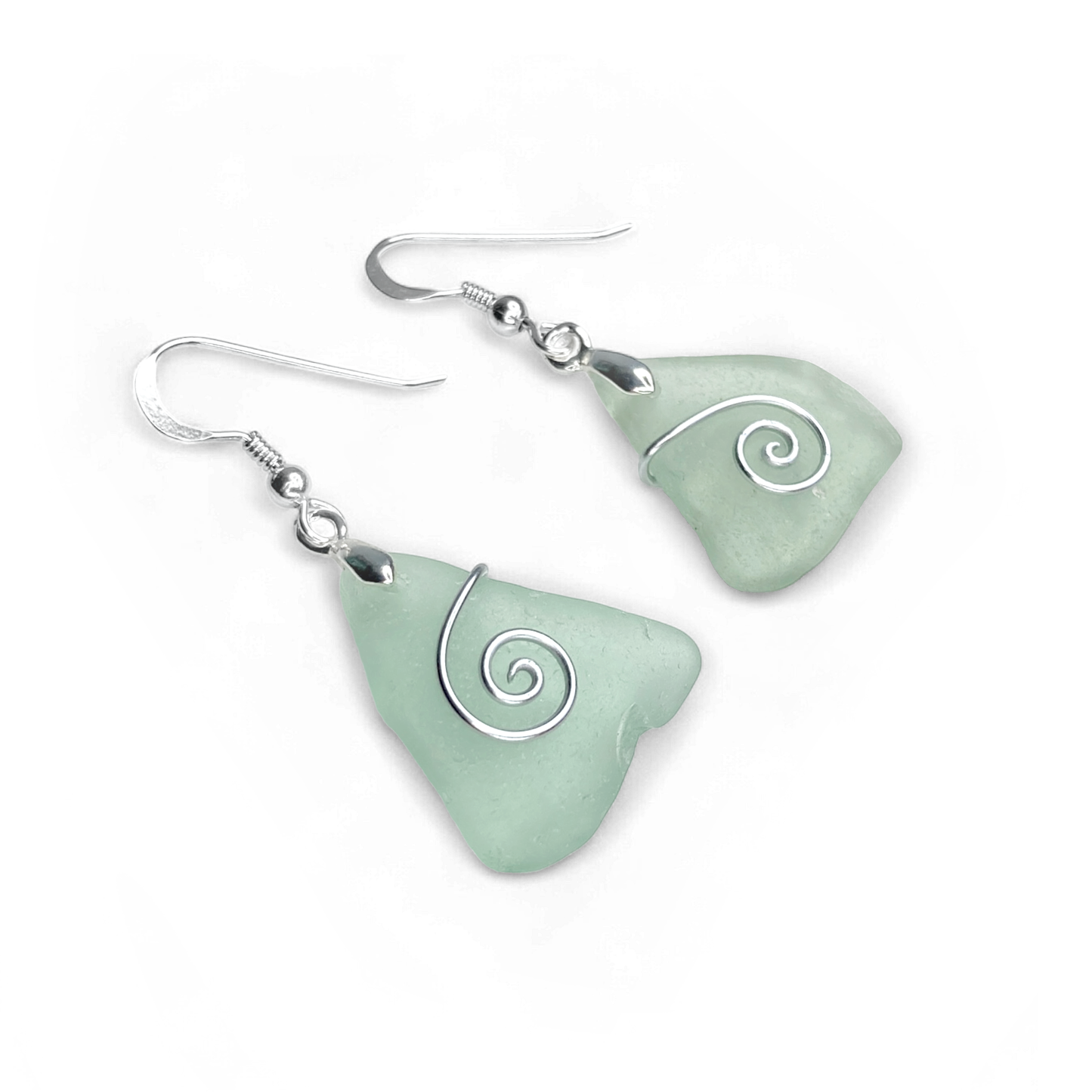 Sea Glass Earrings - Aqua Green Celtic Silver Wire Wrapped Jewellery