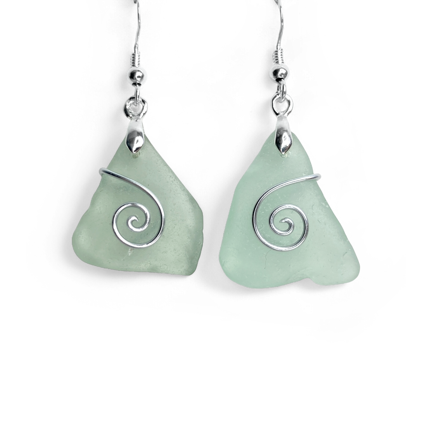 Sea Glass Earrings - Aqua Green Celtic Silver Wire Wrapped Jewellery