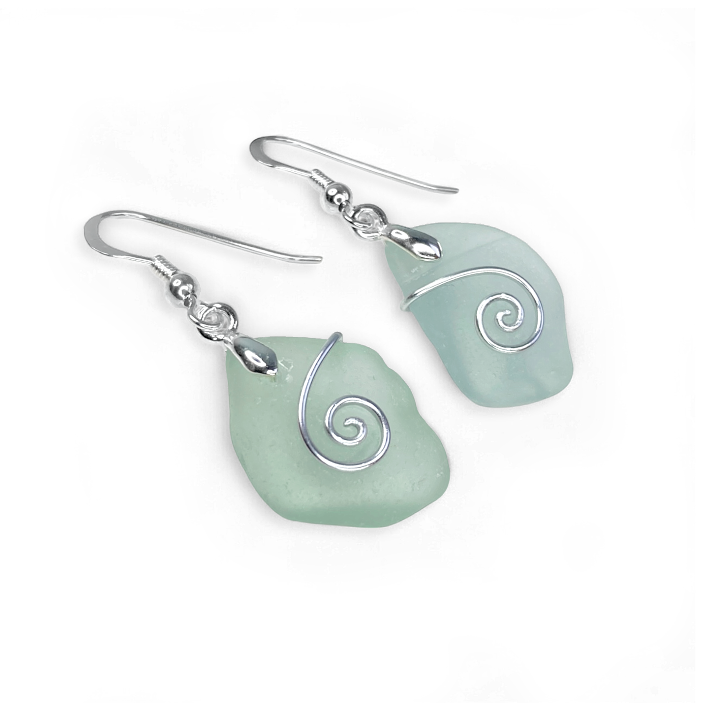 Sea Glass Earrings - Aqua Green Celtic Silver Wire Wrapped Jewellery