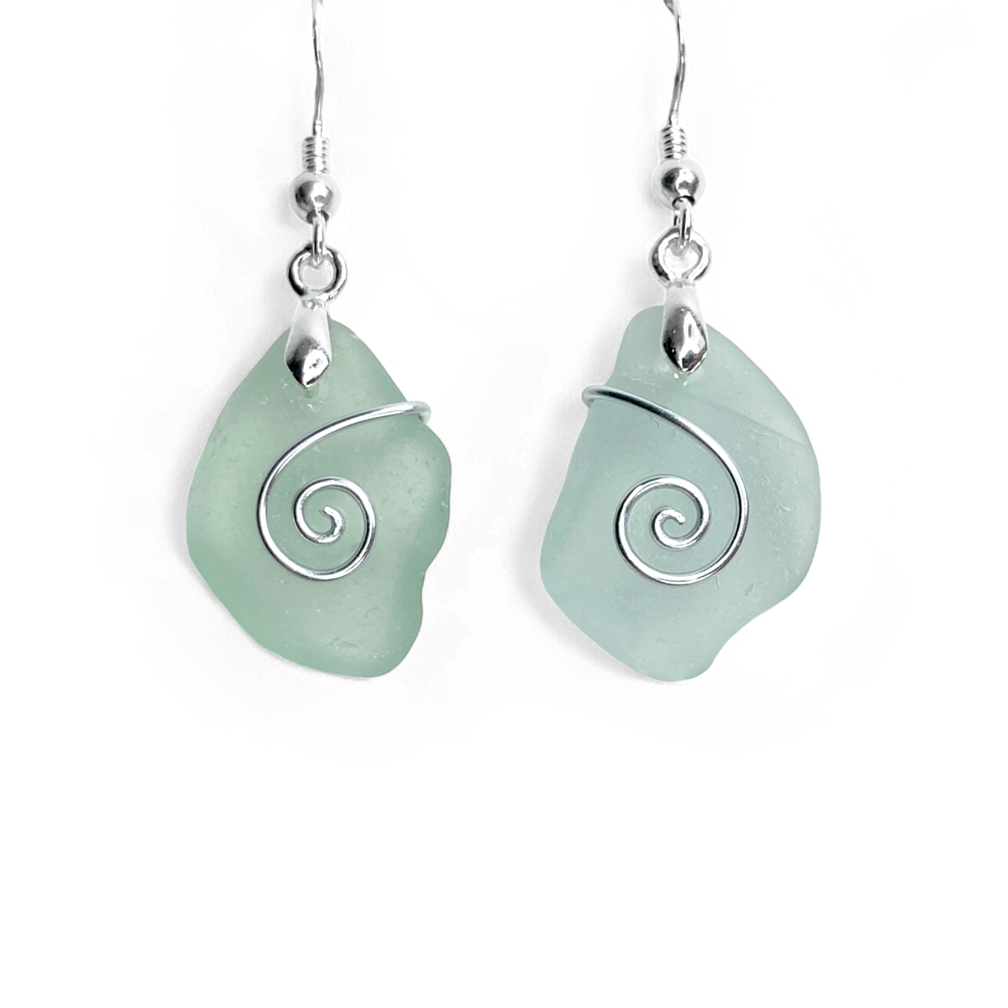 Sea Glass Earrings - Aqua Green Celtic Silver Wire Wrapped Jewellery