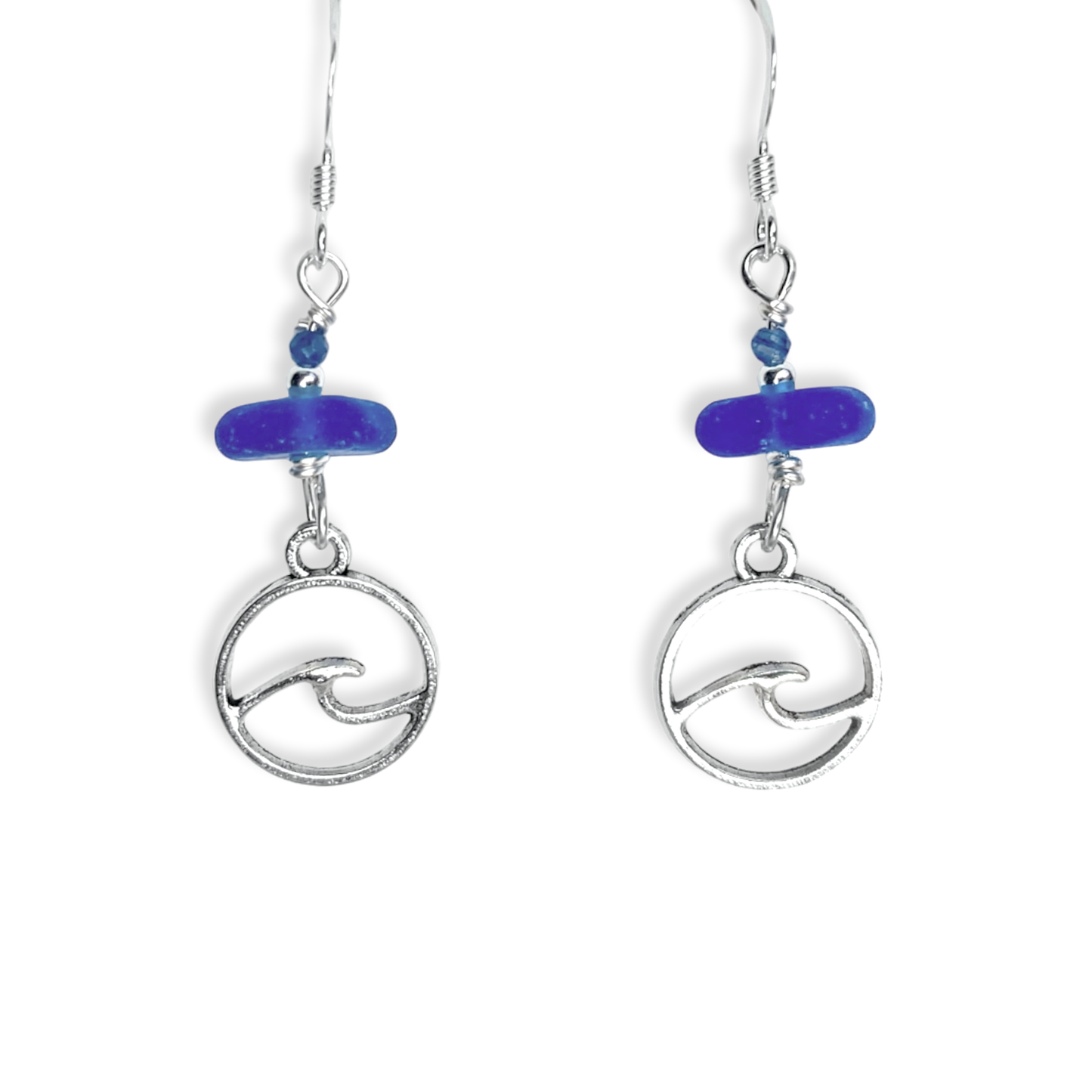 Wave Earrings - Blue Sea Glass and Kyanite Sterling Silver Jewellery