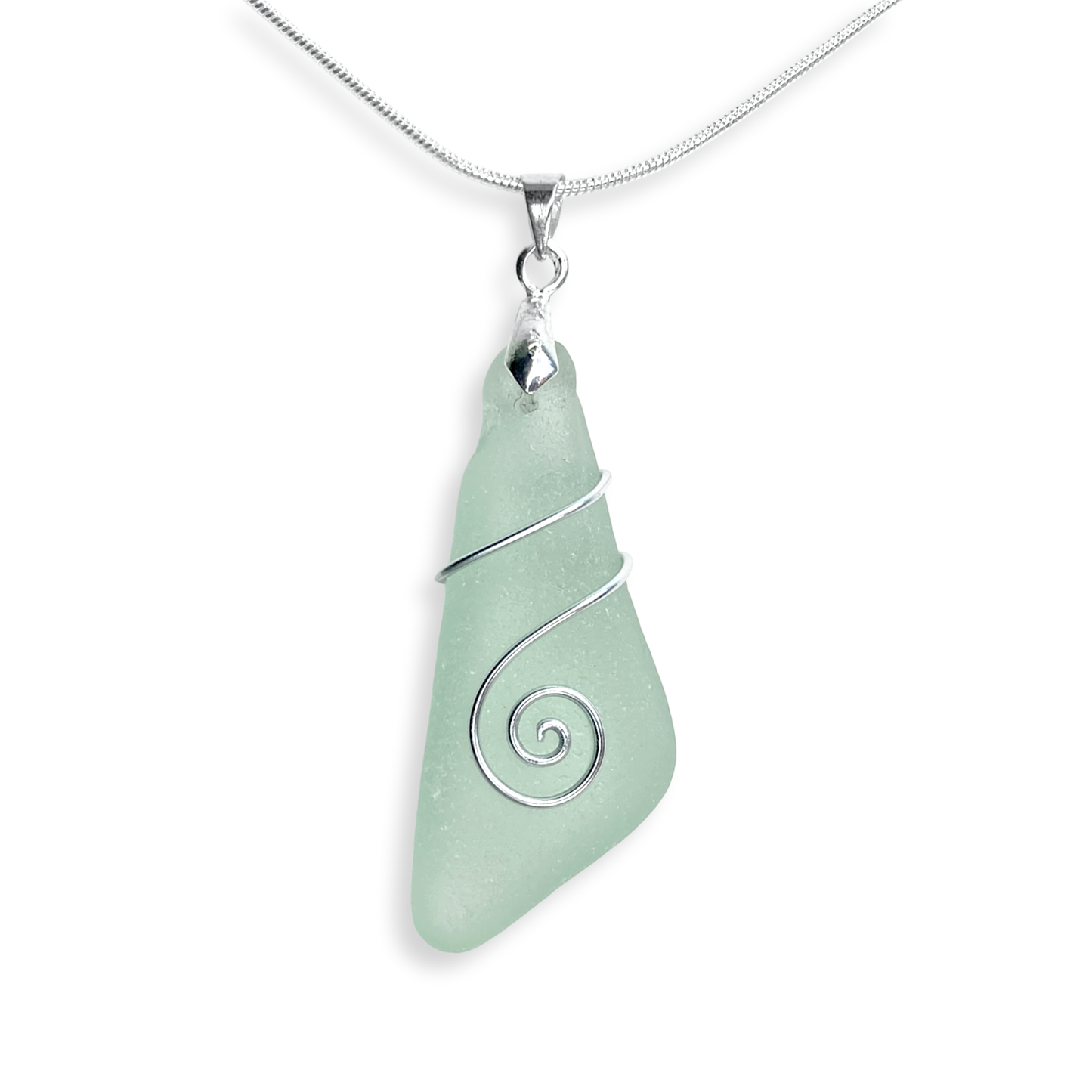 Sea Glass Pendant - Aqua Green Celtic Wire Wrapped Necklace - Scottish Silver Jewellery