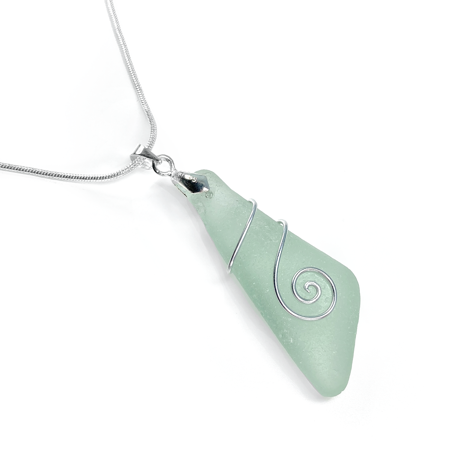 Sea Glass Pendant - Aqua Green Celtic Wire Wrapped Necklace - Scottish Silver Jewellery