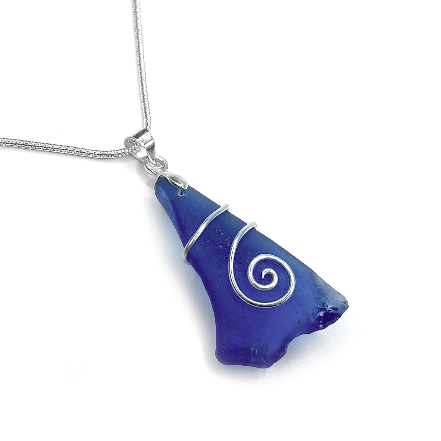 Sea Glass Necklace - Blue Celtic Wire Wrapped Pendant - Scottish Silver Jewellery