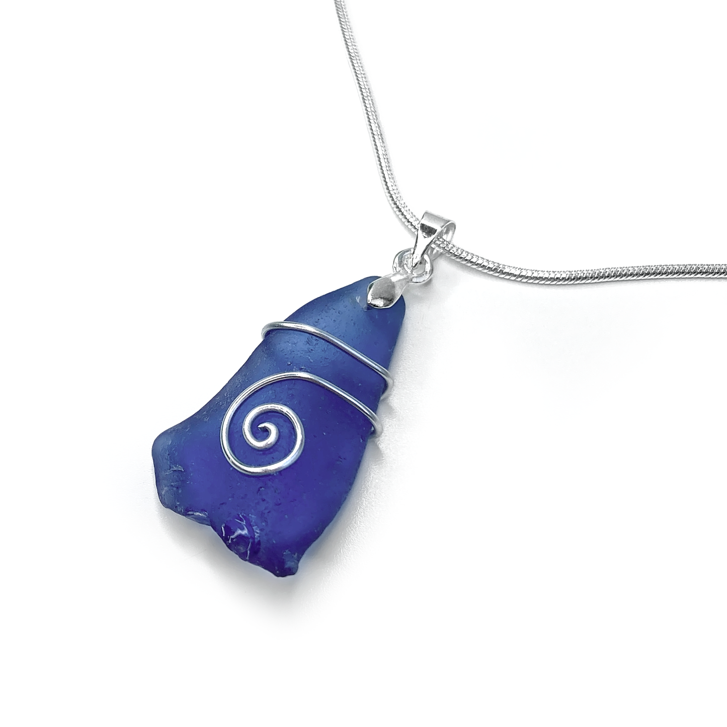 Sea Glass Necklace - Blue Celtic Wire Wrapped Pendant - Scottish Silver Jewellery