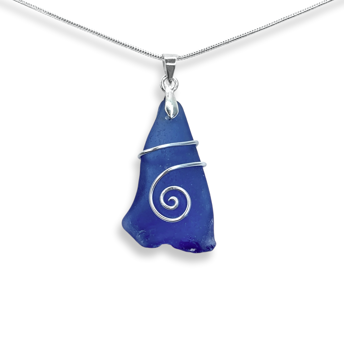 Sea Glass Necklace - Blue Celtic Wire Wrapped Pendant - Scottish Silver Jewellery