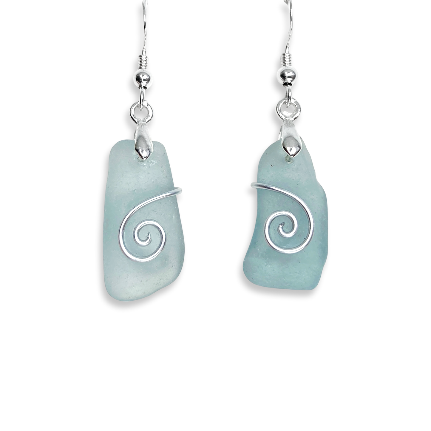 Sea Glass Earrings - Aqua Blue Celtic Silver Wire Wrapped Jewellery