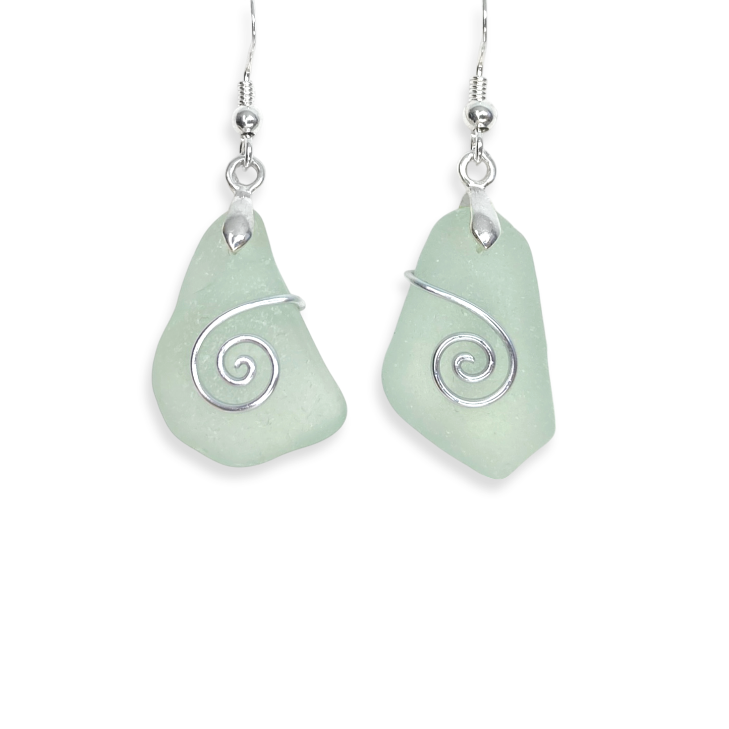 Sea Glass Earrings - Aqua Green Celtic Silver Wire Wrapped Jewellery