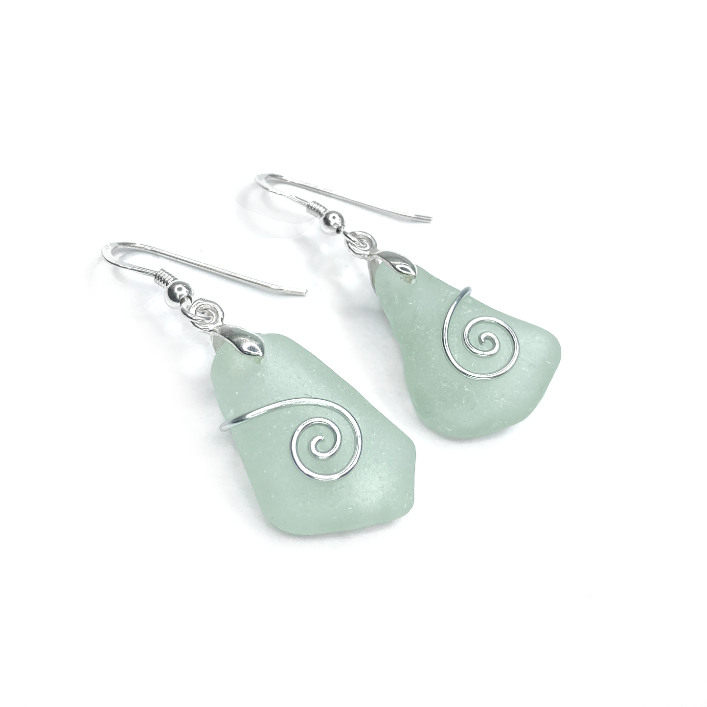 Sea Glass Earrings - Aqua Green Celtic Silver Wire Wrapped Jewellery