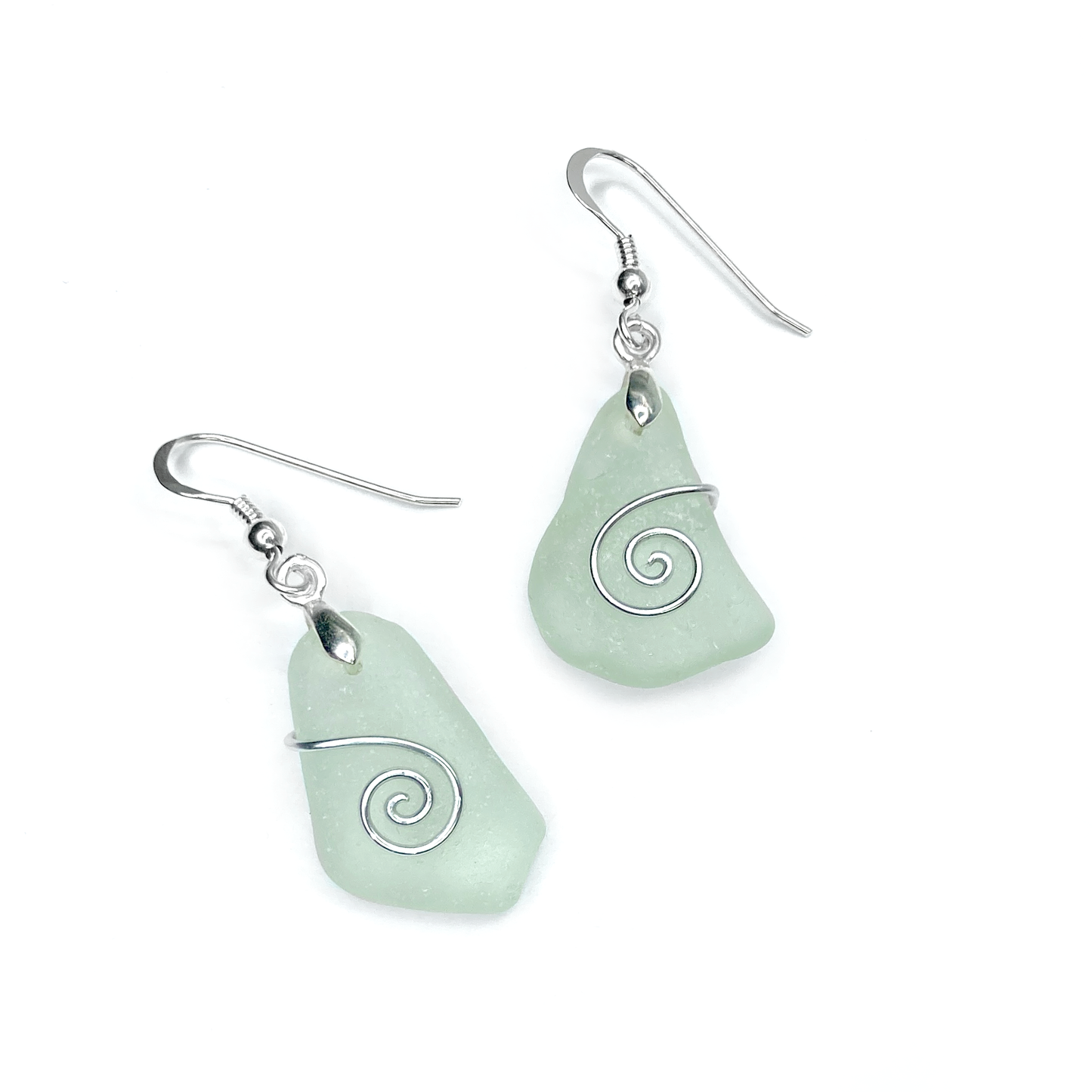 Sea Glass Earrings - Aqua Green Celtic Silver Wire Wrapped Jewellery