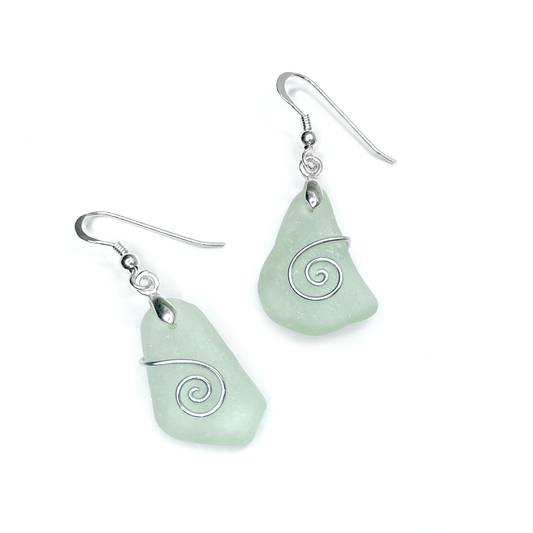 Sea Glass Earrings - Aqua Green Celtic Silver Wire Wrapped Jewellery