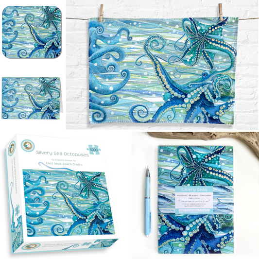 Octopus Gift Bundle - Jigsaw, Tea Towel, Coaster, Notebook, Greetings Card - Save £3.50